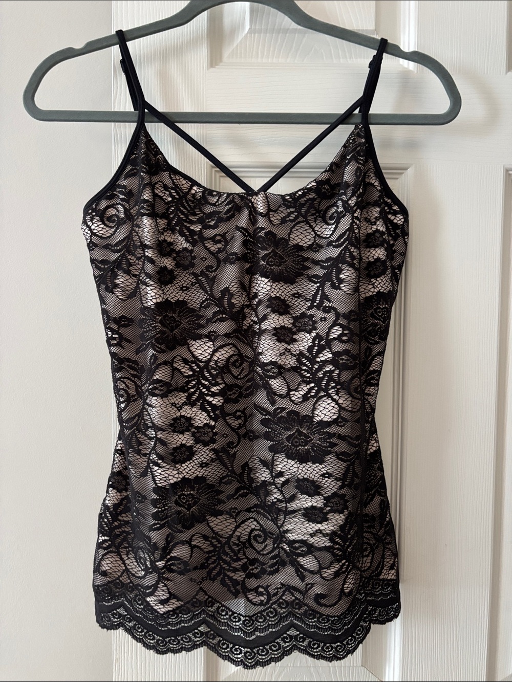 Boston Proper Black Lace-Overlay Camisole with Nude Underlay